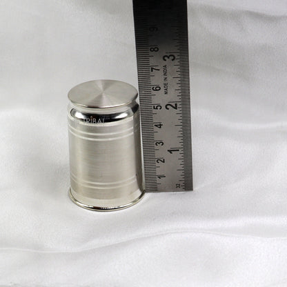 Handmade 999 pure fine silver water and milk cup tumbler, 75ml capacity, with intricate tribal ornament design.