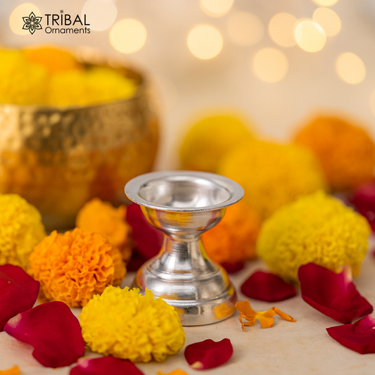 999 pure silver handmade elegant oil lamp, silver home temple utensils, silver diya, deepak, silver vessels, silver art decorative art su082 - TRIBAL ORNAMENTS