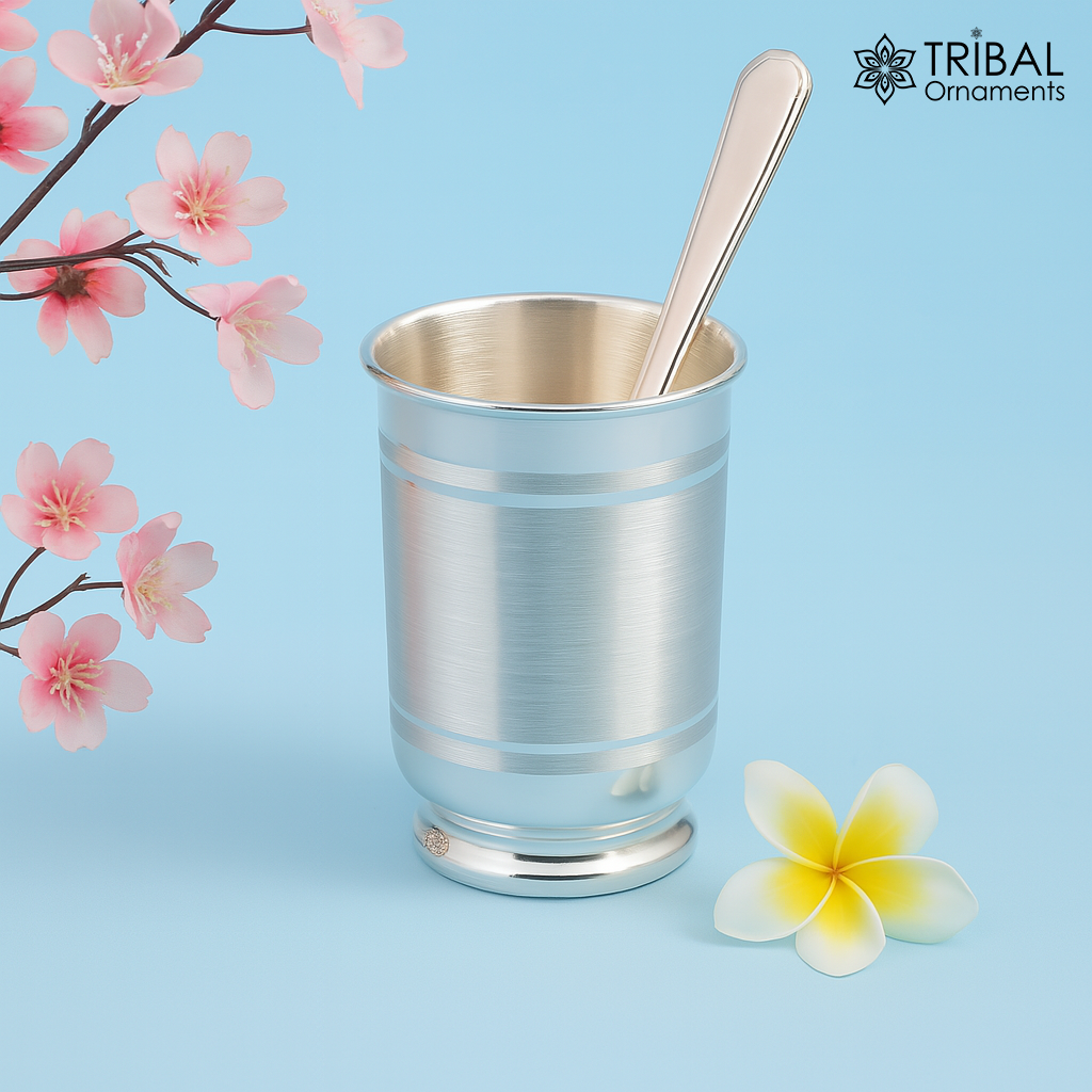 999 pure silver Water/milk tumbler, silver vessel, silver baby set utensils, silver puja article, puja gifting utensils from india sv111 - TRIBAL ORNAMENTS