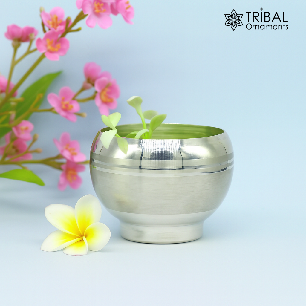 999 pure sterling silver handmade silver puja utensils bowl, silver vessel silver has antibacterial properties, stay healthy family sv95 - TRIBAL ORNAMENTS