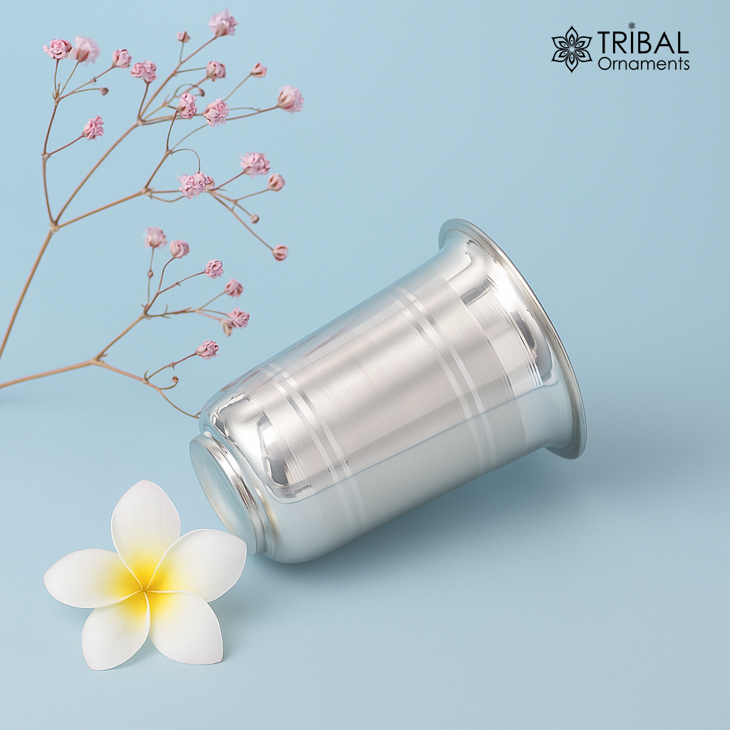 999 silver baby glass set, water/milk Glass tumbler, best gifting silver vodka glass, wine glass set, baby feeding utensils, best gift sv136 - TRIBAL ORNAMENTS