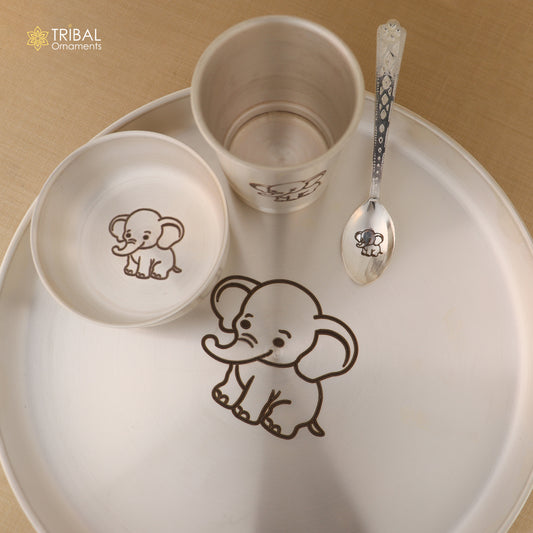 999 silver combo bowl, spoon ,Water/milk tumbler and plate/tray, silver baby dinner set utensils sv324 - TRIBAL ORNAMENTS