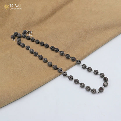 9MM sterling silver beaded chain necklace by TRIBAL ORNAMENTS, unisex jewelry, delicate and stylish silver accessory.