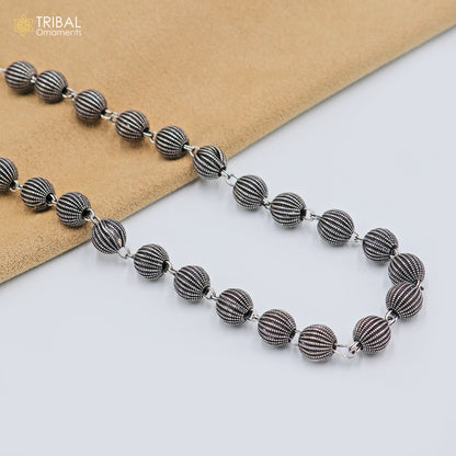 9MM sterling silver beaded chain necklace by TRIBAL ORNAMENTS, unisex jewelry, delicate and stylish for everyday wear