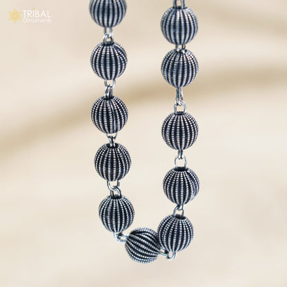 9mm 925 sterling silver beaded chain necklace by TRIBAL ORNAMENTS, unisex jewelry with delicate beaded design and silver finish.
