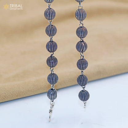 9mm 925 sterling silver beaded chain necklace by TRIBAL ORNAMENTS, unisex jewelry with delicate design and fine beaded details.