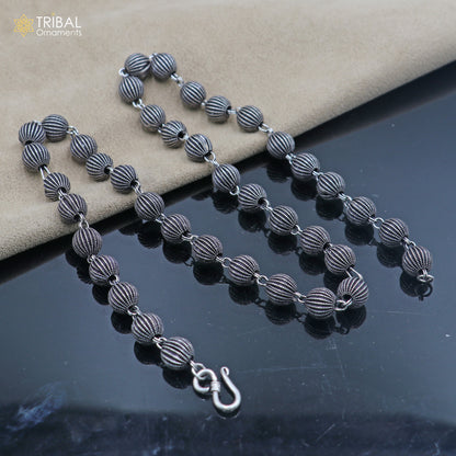 9mm 925 sterling silver beaded chain necklace by Tribal Ornaments, unisex jewelry with delicate, lightweight design.