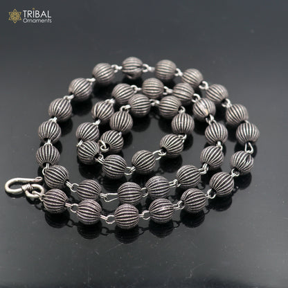 9mm 925 sterling silver beaded chain necklace by TRIBAL ORNAMENTS, unisex jewelry with delicate beaded design.