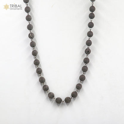 9mm 925 sterling silver beaded chain necklace by TRIBAL ORNAMENTS, unisex jewelry with delicate beaded design.