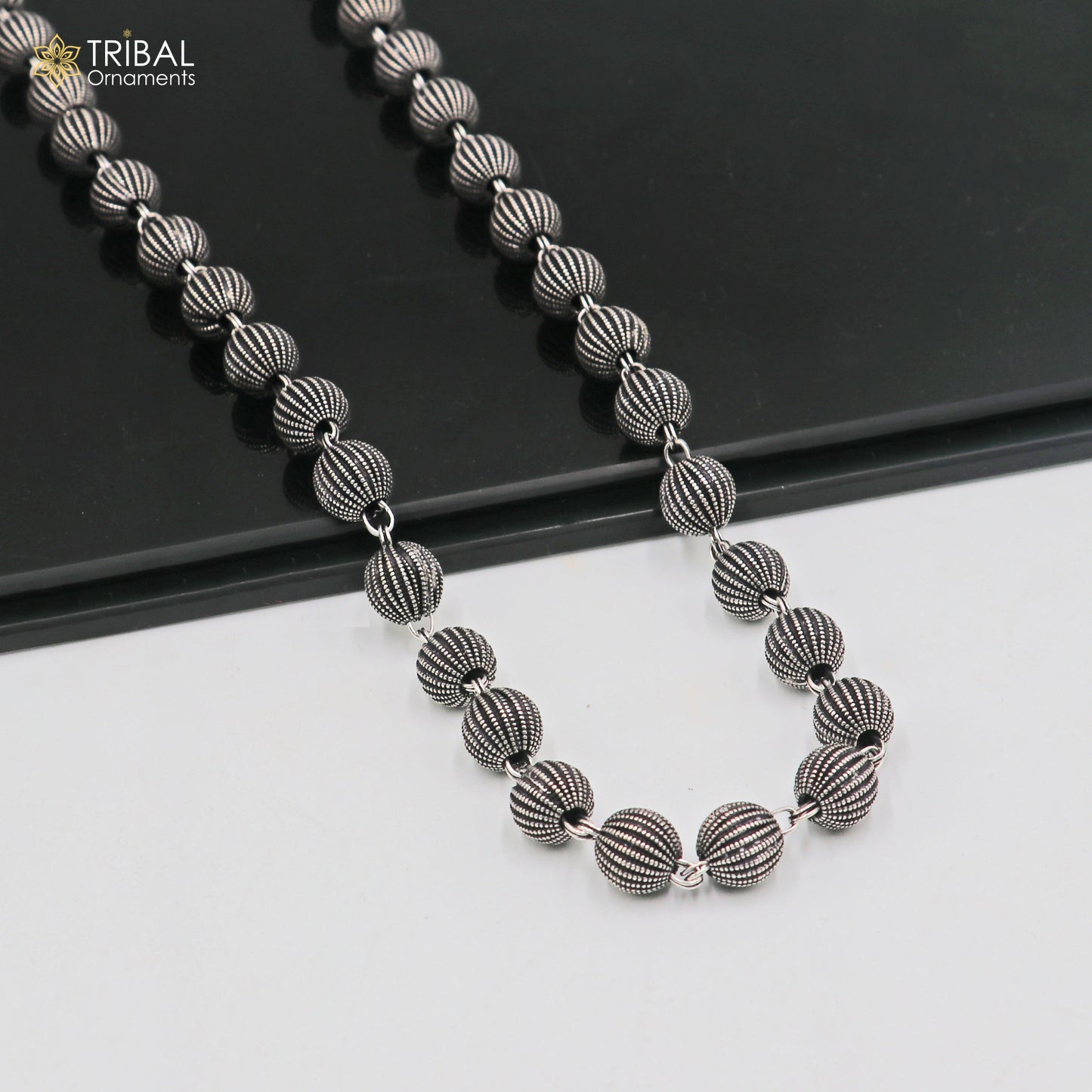 9MM 925 sterling silver delicate beaded chain necklace for unisex jewelry ch268 - TRIBAL ORNAMENTS