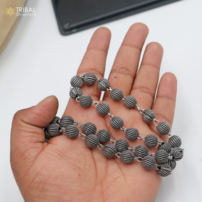 9mm 925 sterling silver beaded chain necklace by TRIBAL ORNAMENTS, unisex jewelry with delicate beaded design.