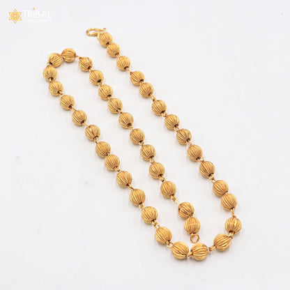 Sterling silver 9mm beaded gold polished chain necklace by TRIBAL ORNAMENTS, unisex jewelry with delicate beaded design.