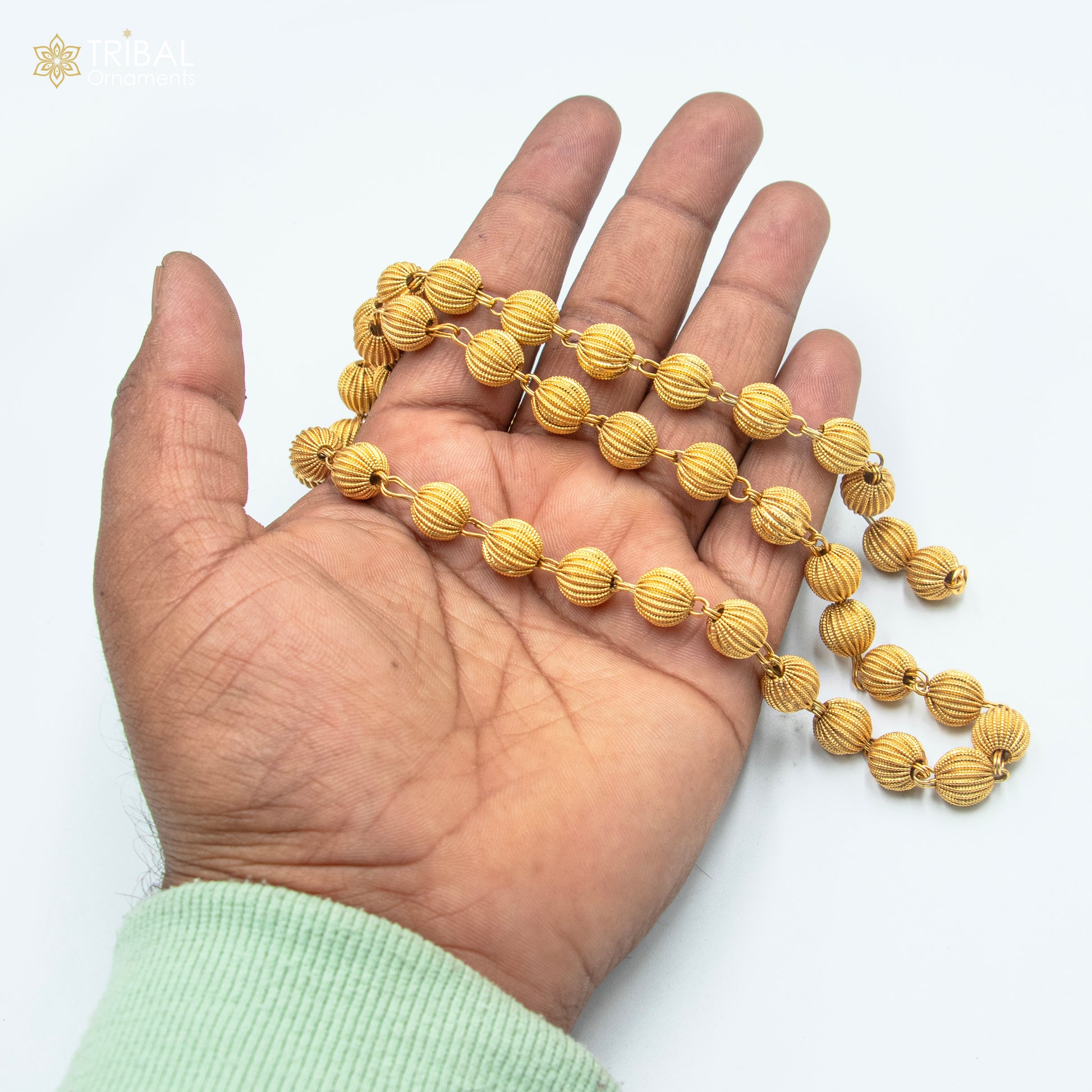 9MM 925 sterling silver delicate beaded gold polished chain necklace unisex jewelry ch269 - TRIBAL ORNAMENTS