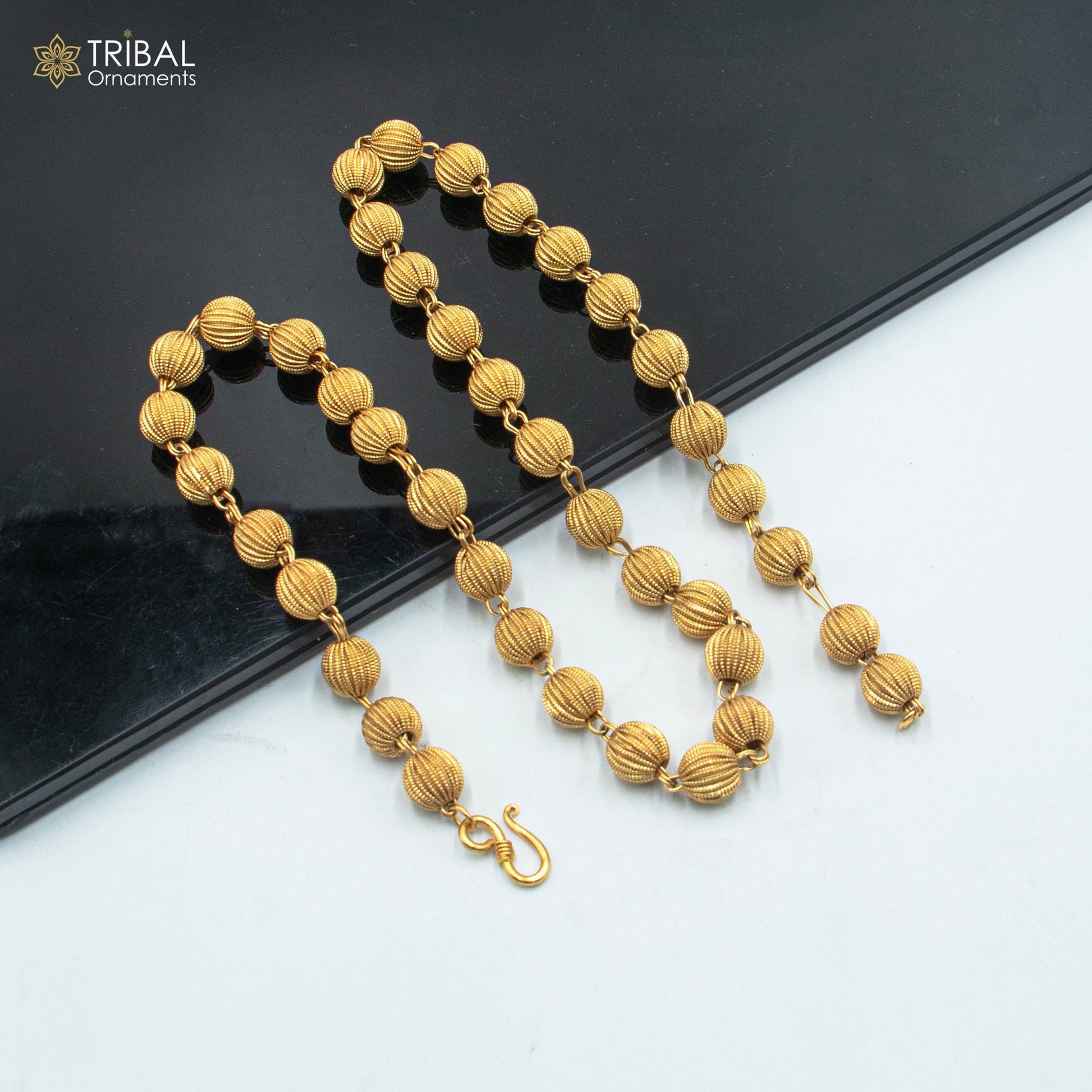 9MM 925 sterling silver delicate beaded gold polished chain necklace unisex jewelry ch269 - TRIBAL ORNAMENTS