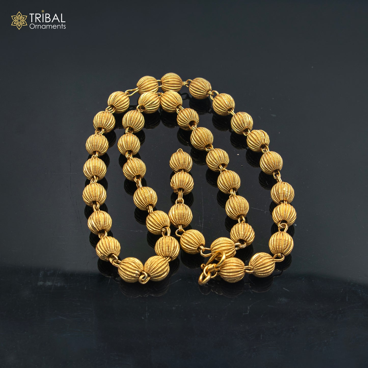 9MM 925 sterling silver delicate beaded gold polished chain necklace unisex jewelry ch269 - TRIBAL ORNAMENTS