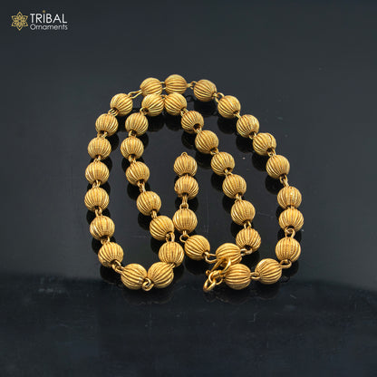 Sterling silver 9mm beaded chain necklace with polished gold accents, unisex jewelry from Tribal Ornaments.