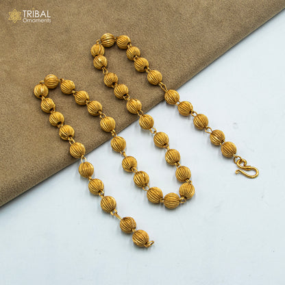 9MM 925 sterling silver beaded gold polished chain necklace by TRIBAL ORNAMENTS, unisex jewelry with delicate design.