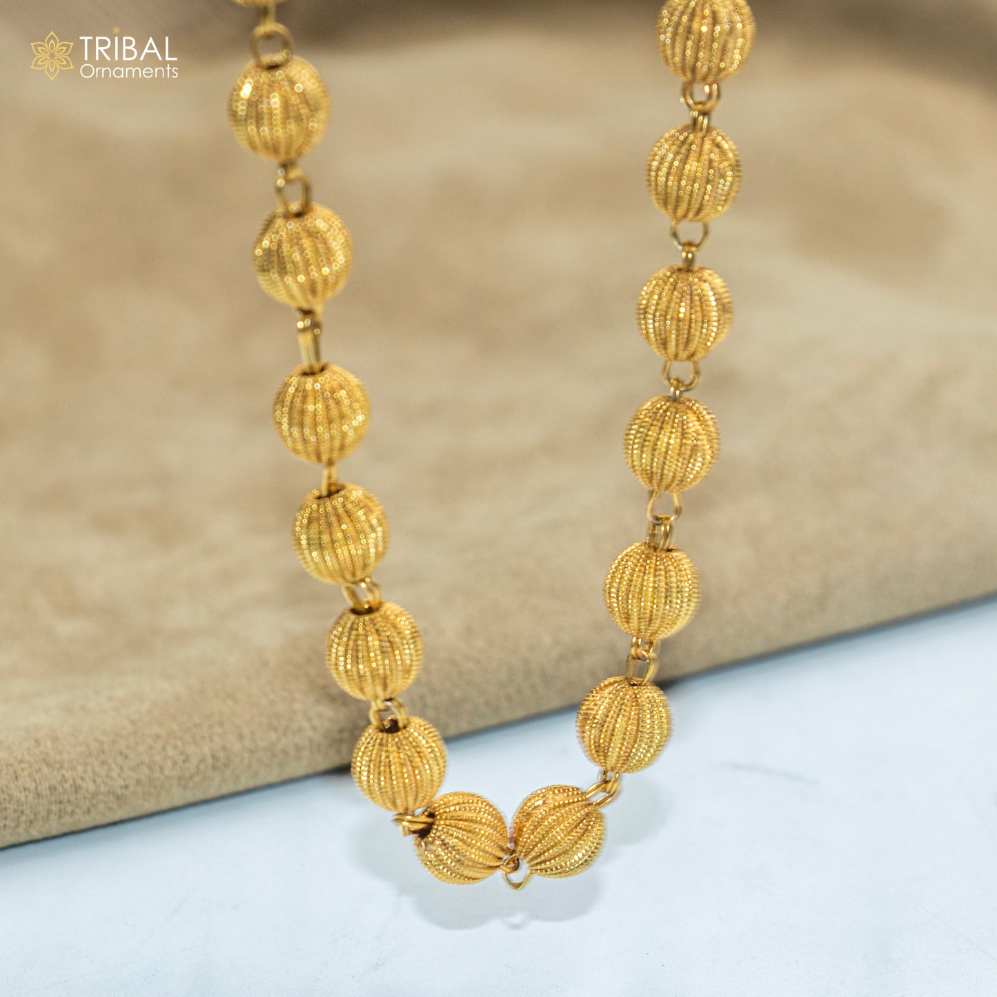 9MM 925 sterling silver delicate beaded gold polished chain necklace unisex jewelry ch269 - TRIBAL ORNAMENTS