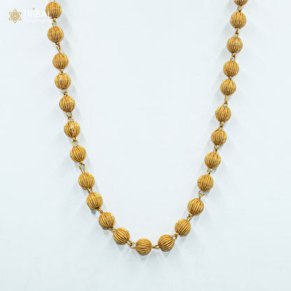 Sterling silver 9mm beaded chain necklace with gold polish, unisex jewelry from Tribal Ornaments, showcasing a delicate, polished design.