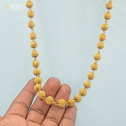 9MM 925 sterling silver beaded gold polished chain necklace by TRIBAL ORNAMENTS, unisex jewelry with delicate design