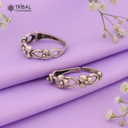 925 sterling silver toe ring with intricate tribal design, perfect for brides and traditional wedding jewelry.
