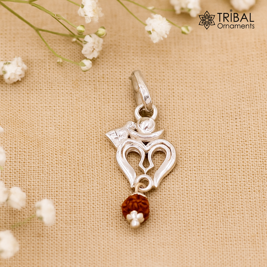 Amazing Lord shiva trident with real rudraksha beads solid silver pendant unisex jewelry tribal jewelry from Rajasthan india nsp94 - TRIBAL ORNAMENTS