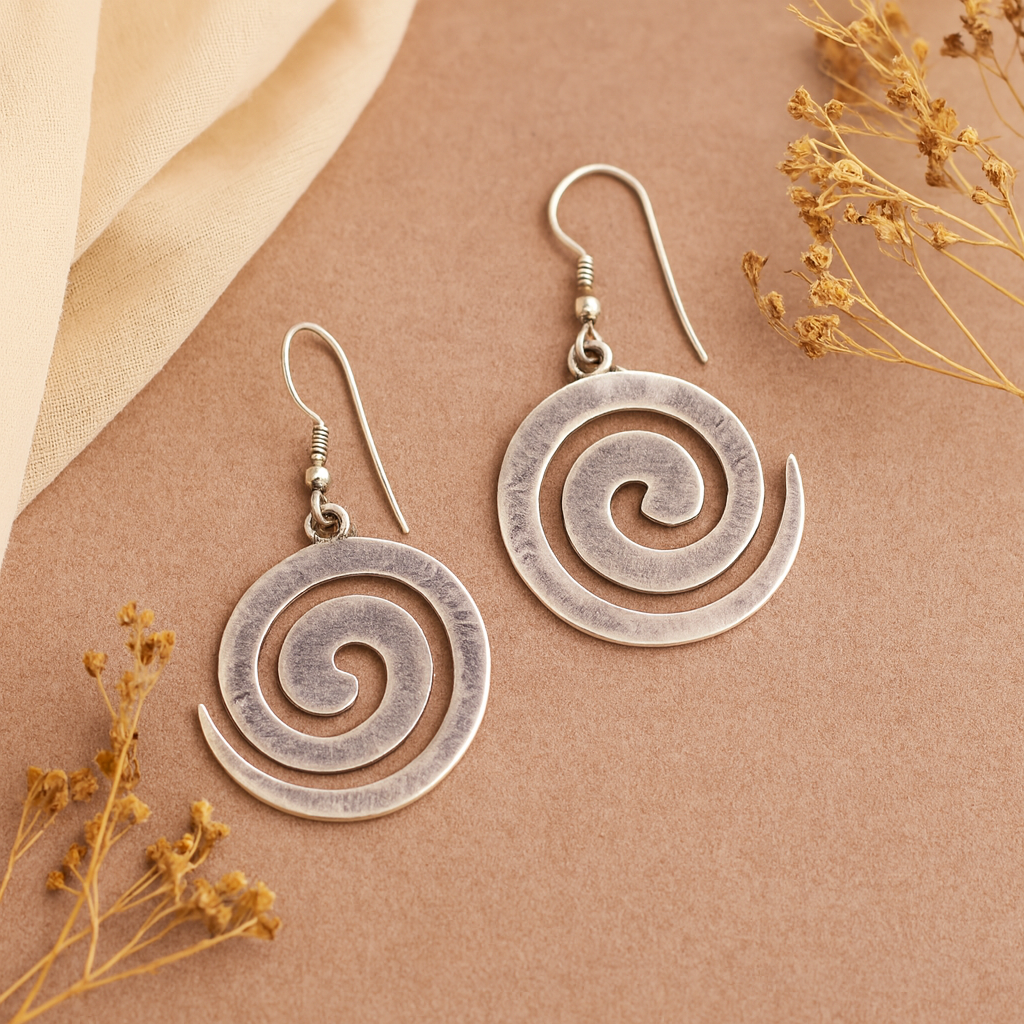 Amazing spiral design 925 solid sterling silver scratch link fancy hoops earrings tribal jewelry from Rajasthan india daily use jewelry s420 - TRIBAL ORNAMENTS
