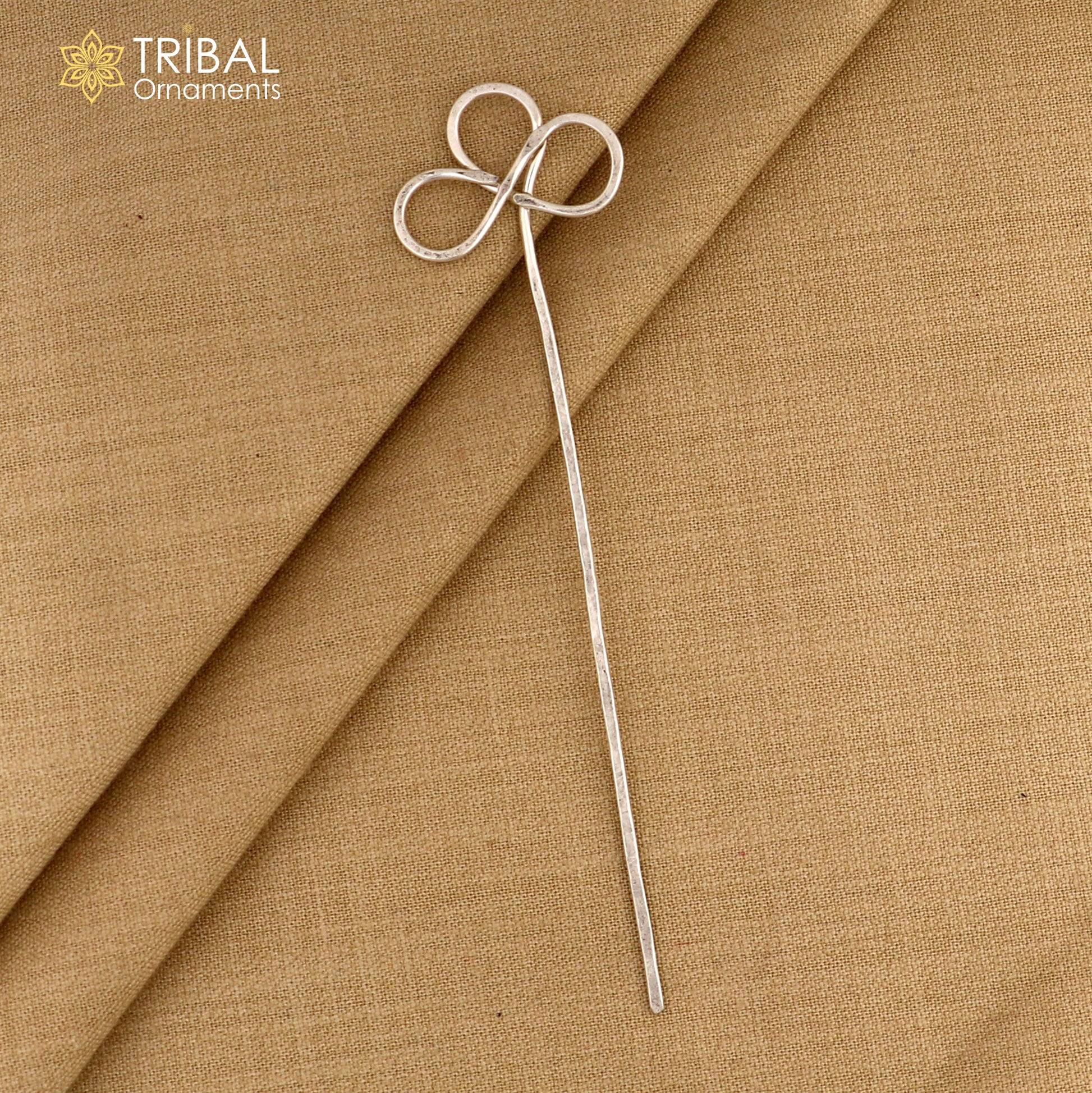 Artisan handmade silver hair pin solid 925 flower design sticks hair jewelry su1360 - TRIBAL ORNAMENTS