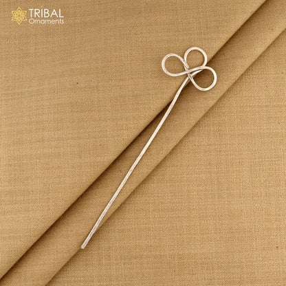 Artisan handmade silver hair pin solid 925 flower design sticks hair jewelry su1360 - TRIBAL ORNAMENTS