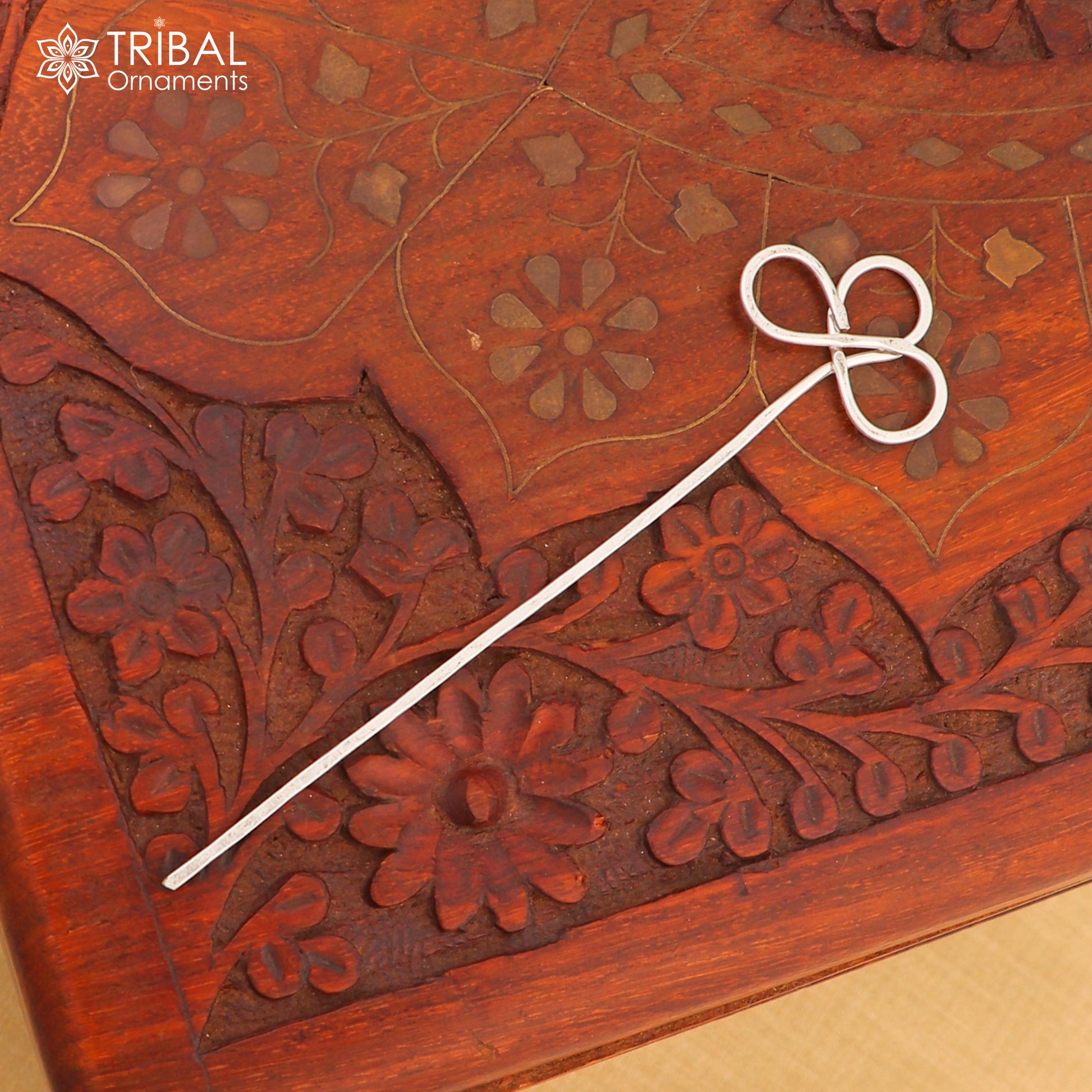 Artisan handmade silver hair pin solid 925 flower design sticks hair jewelry su1360 - TRIBAL ORNAMENTS