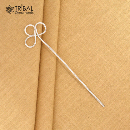 Artisan handmade silver hair pin solid 925 flower design sticks hair jewelry su1360 - TRIBAL ORNAMENTS
