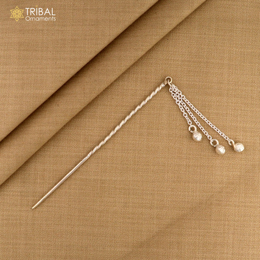 Artisan handmade silver hair pin solid 925 hammered design  jingling sticks hair jewelry su1351 - TRIBAL ORNAMENTS