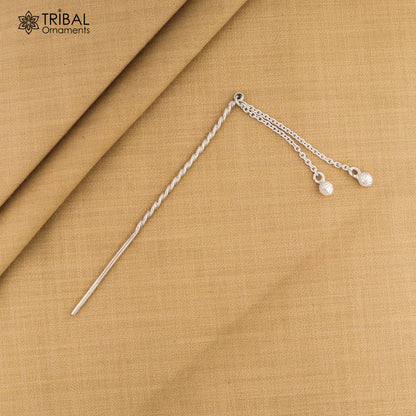 Artisan handmade silver hair pin solid 925 hammered design jingling  sticks hair jewelry su1352 - TRIBAL ORNAMENTS