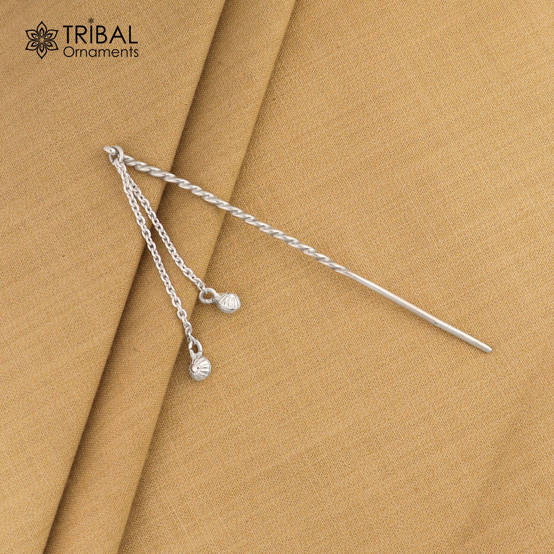 Artisan handmade silver hair pin solid 925 hammered design jingling  sticks hair jewelry su1352 - TRIBAL ORNAMENTS