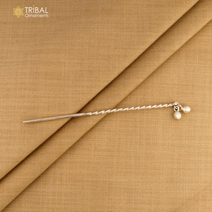 Artisan handmade silver hair pin solid 925 hammered design jingling sticks hair jewelry su1359 - TRIBAL ORNAMENTS