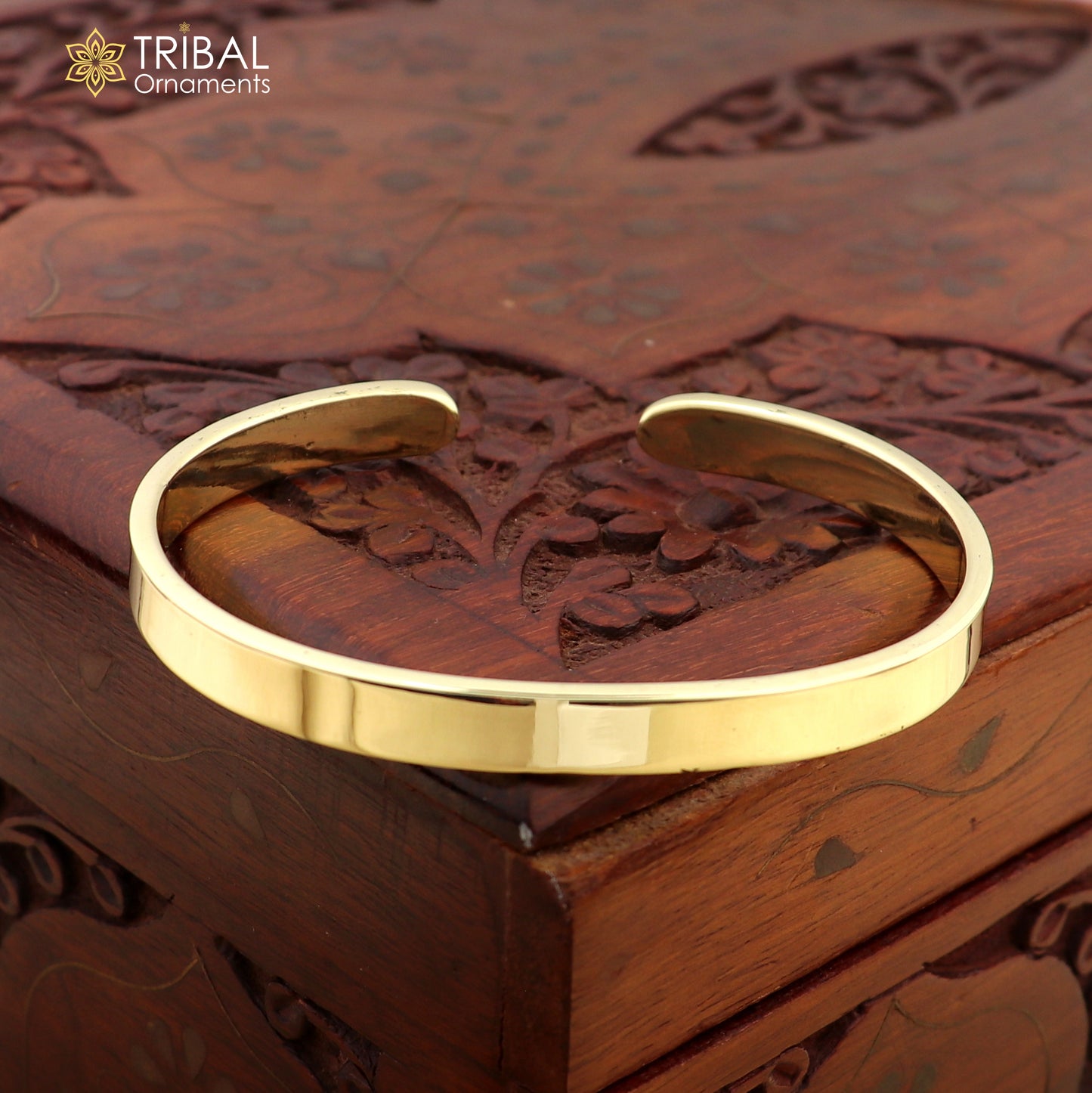 Plain shiny Ashtdhatu cuff kada bracelet by TRIBAL ORNAMENTS, unisex jewelry with a sleek, minimalist design.