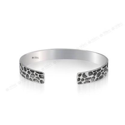 Authentic 925 sterling silver handmade cuff kada bracelet with a unique design, adjustable unisex jewelry from Tribal Ornaments.