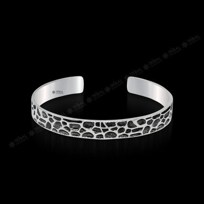 Sterling silver handmade cuff kada bracelet with exclusive tribal design, unisex jewelry, adjustable fit, by Tribal Ornaments.