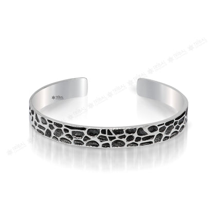 Authentic 925 sterling silver handmade cuff kada bracelet with exclusive design, adjustable unisex jewelry by TRIBAL ORNAMENTS.