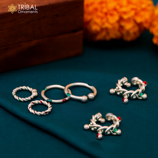 Baby Krishna jewelry set of cuff kada and ankle kada and anklet, small size Lord Krishna Laddu Gopala silver jewelry set best gifting su1172 - TRIBAL ORNAMENTS