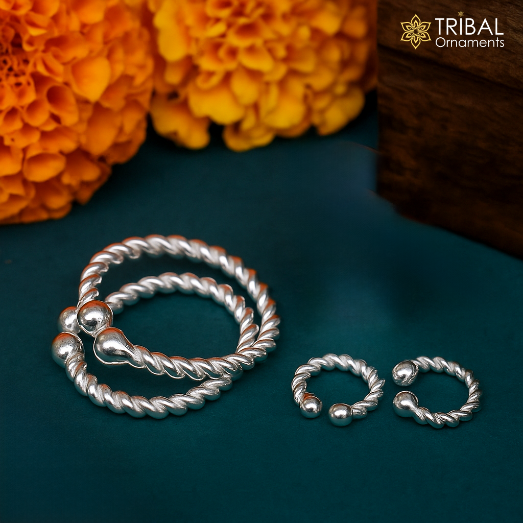 Baby Krishna jewelry set with small cuff and ankle kada, featuring Lord Gopala design, crafted by TRIBAL ORNAMENTS.