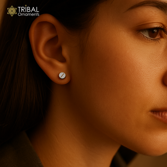 Bolt dot stud round shape 925 pure silver unisex stud earring jewelry s1400 - TRIBAL ORNAMENTS