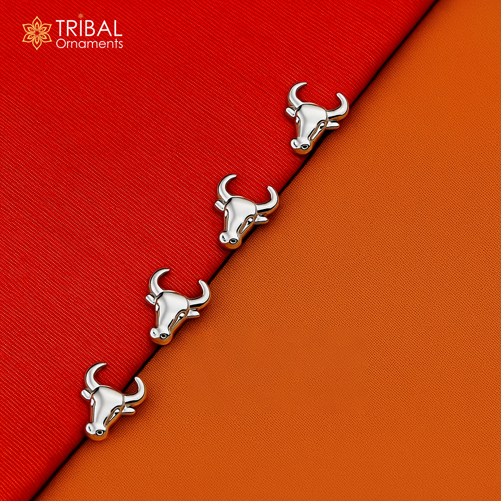 Bull head design 925 Sterling Silver set of 4 kurta Buttons for Fashion Perfection, silver cufflinks, cultural trendy jewelry btn43 - TRIBAL ORNAMENTS