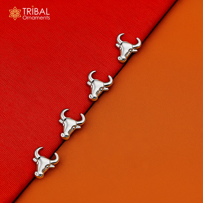 Bull head design 925 Sterling Silver set of 4 kurta Buttons for Fashion Perfection, silver cufflinks, cultural trendy jewelry btn43 - TRIBAL ORNAMENTS