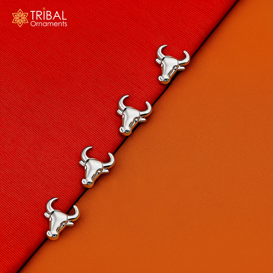 Bull head design 925 Sterling Silver set of 4 kurta Buttons for Fashion Perfection, silver cufflinks, cultural trendy jewelry btn43 - TRIBAL ORNAMENTS