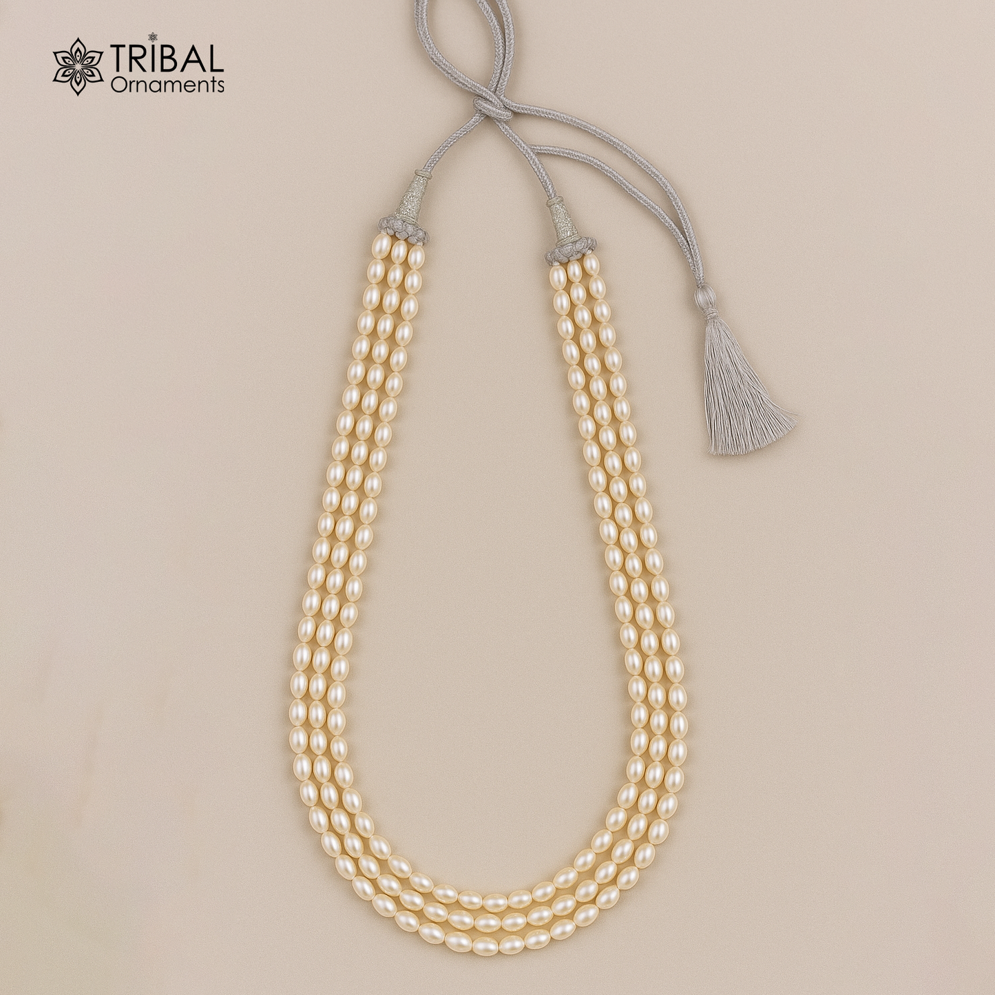 Classic oval shape pearl 3 line layer string beaded necklace set gorgeous women's jewelry pnec012 - TRIBAL ORNAMENTS