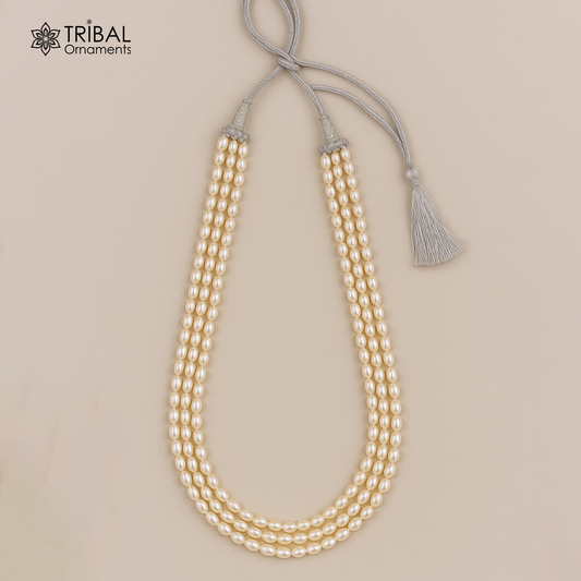 Classic oval shape pearl 3 line layer string beaded necklace set gorgeous women's jewelry pnec012 - TRIBAL ORNAMENTS
