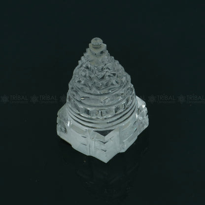 Crystal / sphatik pyramid of shree yantra, Parad Mahalakshmi Yantram for wealth and prosperity art795 - TRIBAL ORNAMENTS