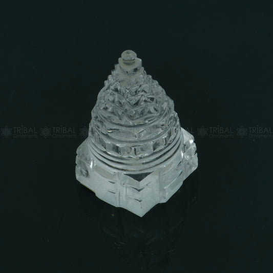 Crystal / sphatik pyramid of shree yantra, Parad Mahalakshmi Yantram for wealth and prosperity art795 - TRIBAL ORNAMENTS