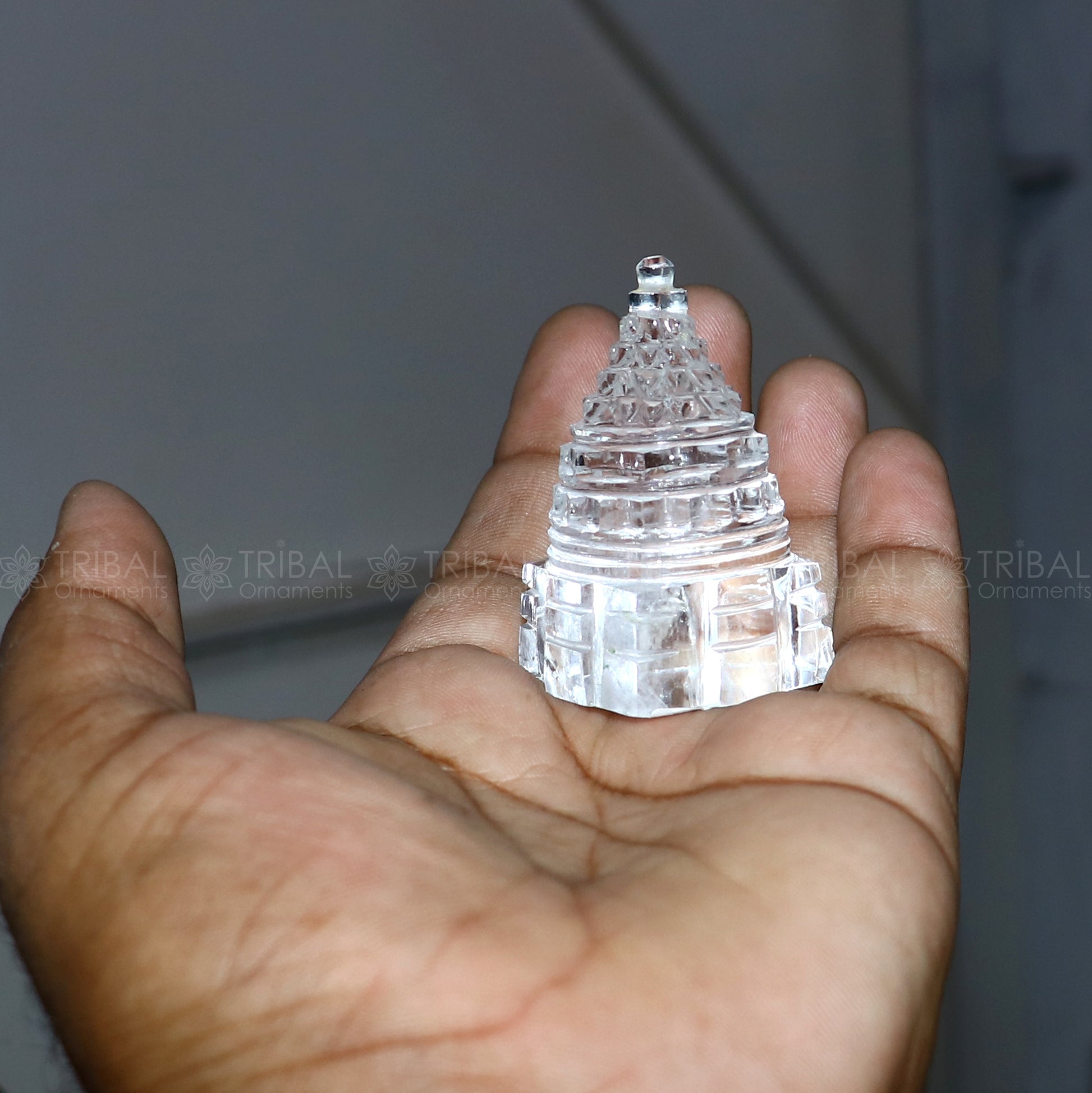 Crystal / sphatik pyramid of shree yantra, Parad Mahalakshmi Yantram for wealth and prosperity art795 - TRIBAL ORNAMENTS
